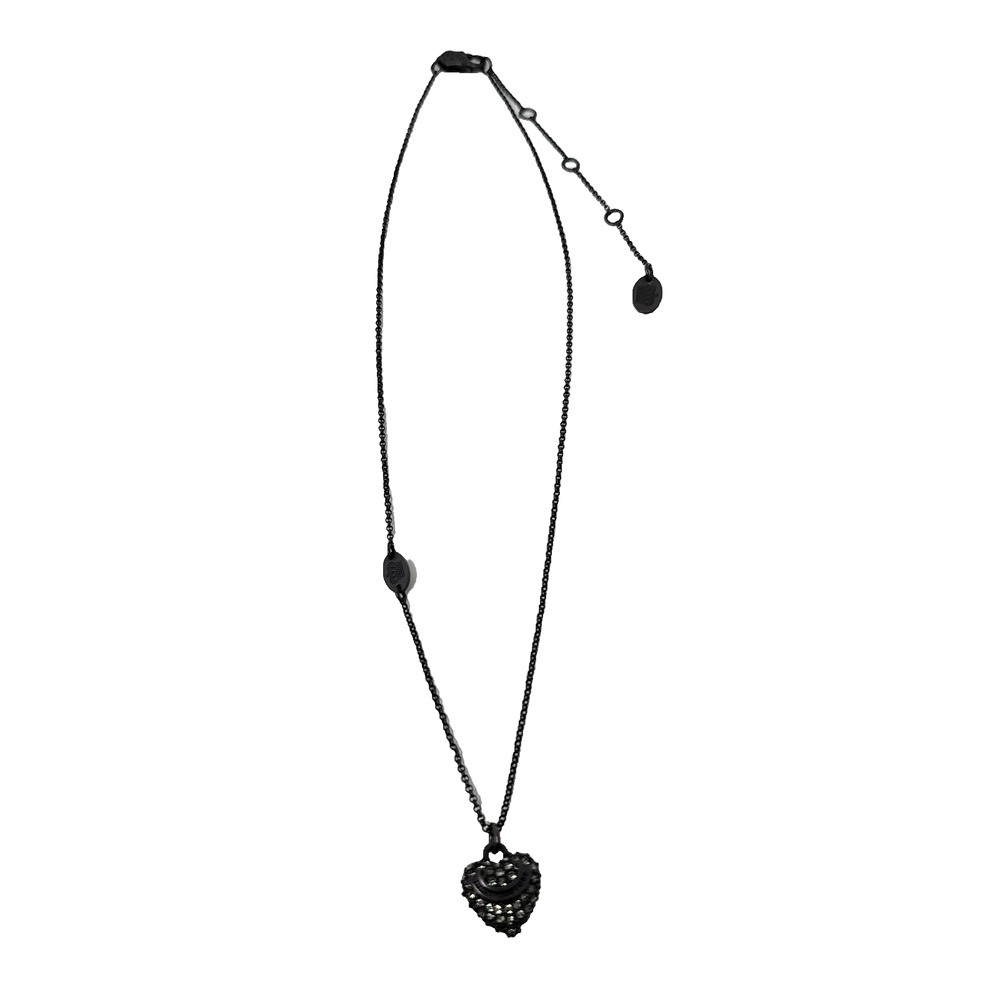 Juicy Couture Necklace Vintage Y2K Pave Heart Signed Gunmetal Black